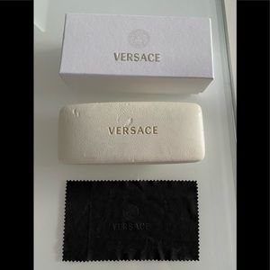 Vintage Versace eye glasses case, box and polishing cloth.